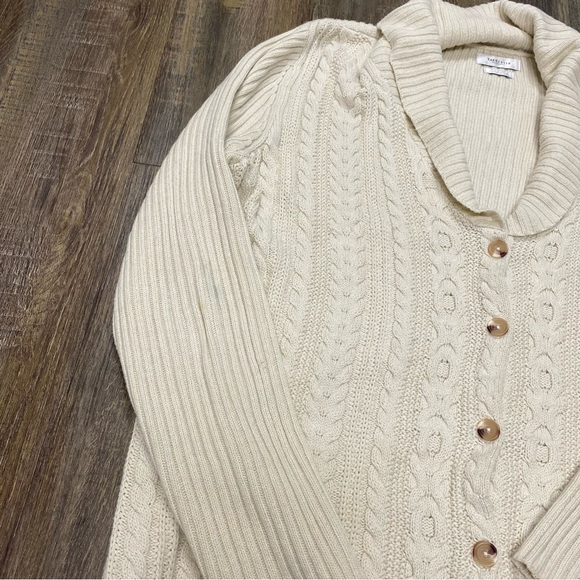 Van Heusen Cream Cable Knit Sweater‎ Cardigan Ladies XL Grandpa Core - Picture 7 of 14